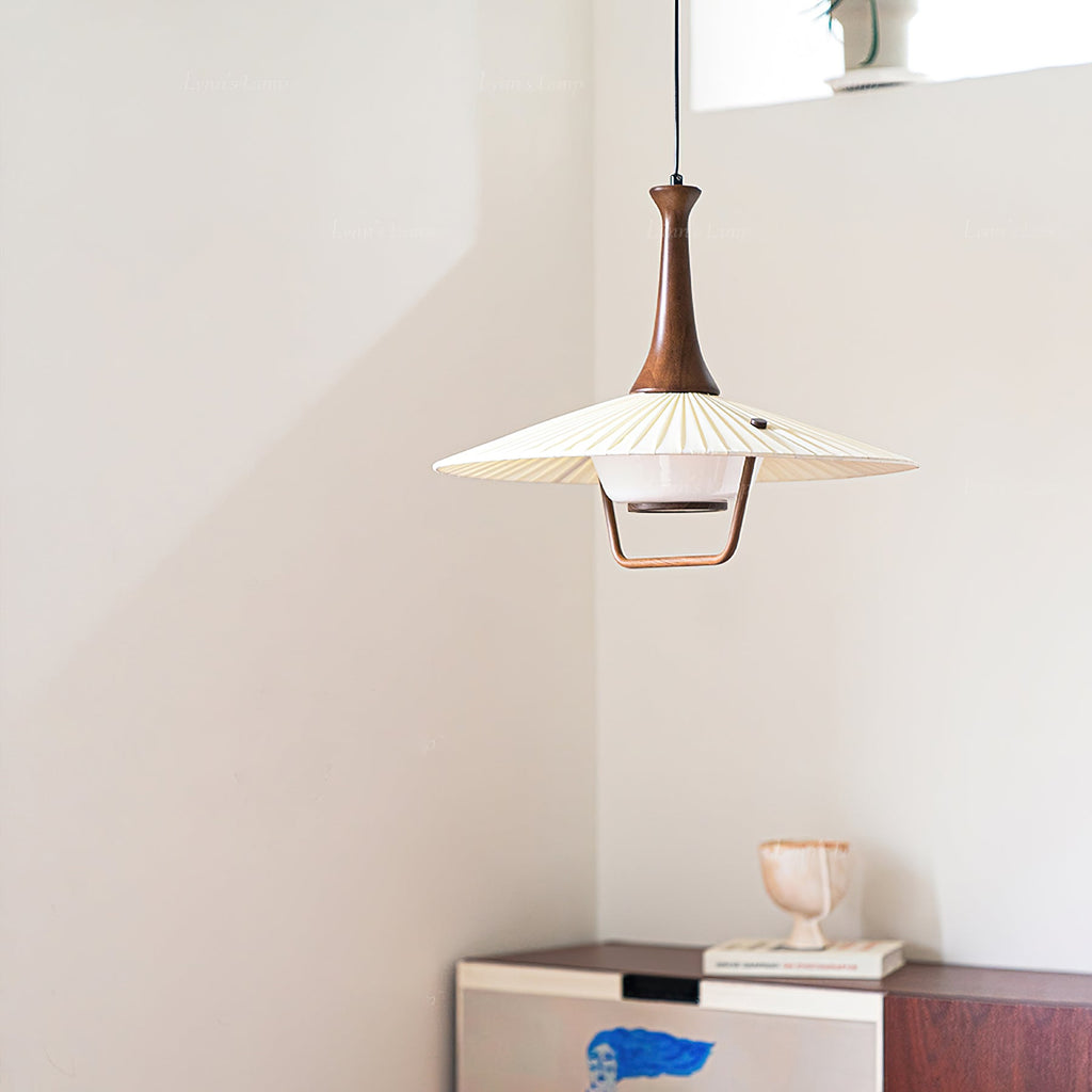Mydorisra Traditionnel Classique Tissu Bois Pendentif Lampe - Neutralighting