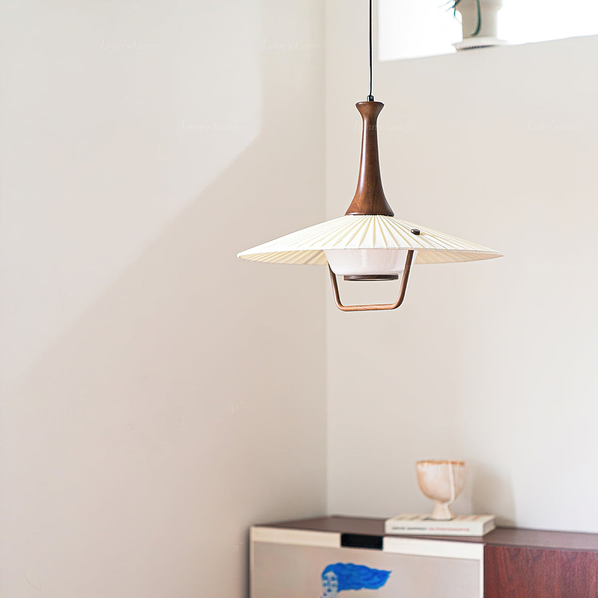 Mydorisra Traditionnel Classique Tissu Bois Pendentif Lampe - Neutralighting