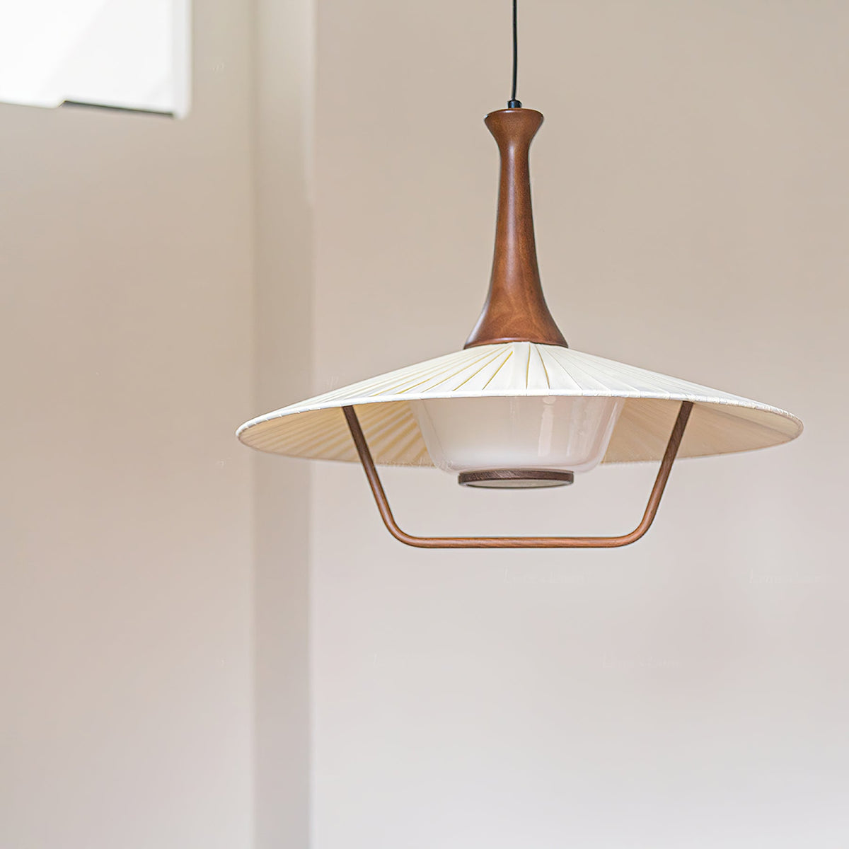 Mydorisra Traditionnel Classique Tissu Bois Pendentif Lampe - Neutralighting