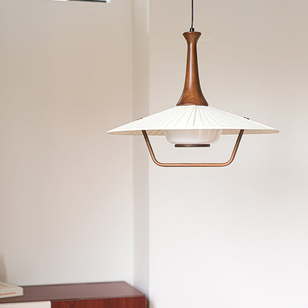 Mydorisra Traditionnel Classique Tissu Bois Pendentif Lampe - Neutralighting