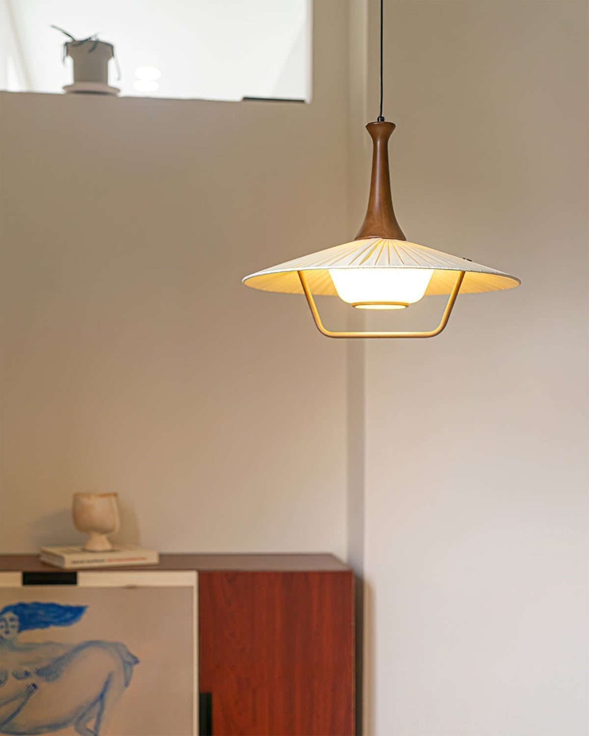 Mydorisra Traditionnel Classique Tissu Bois Pendentif Lampe - Neutralighting