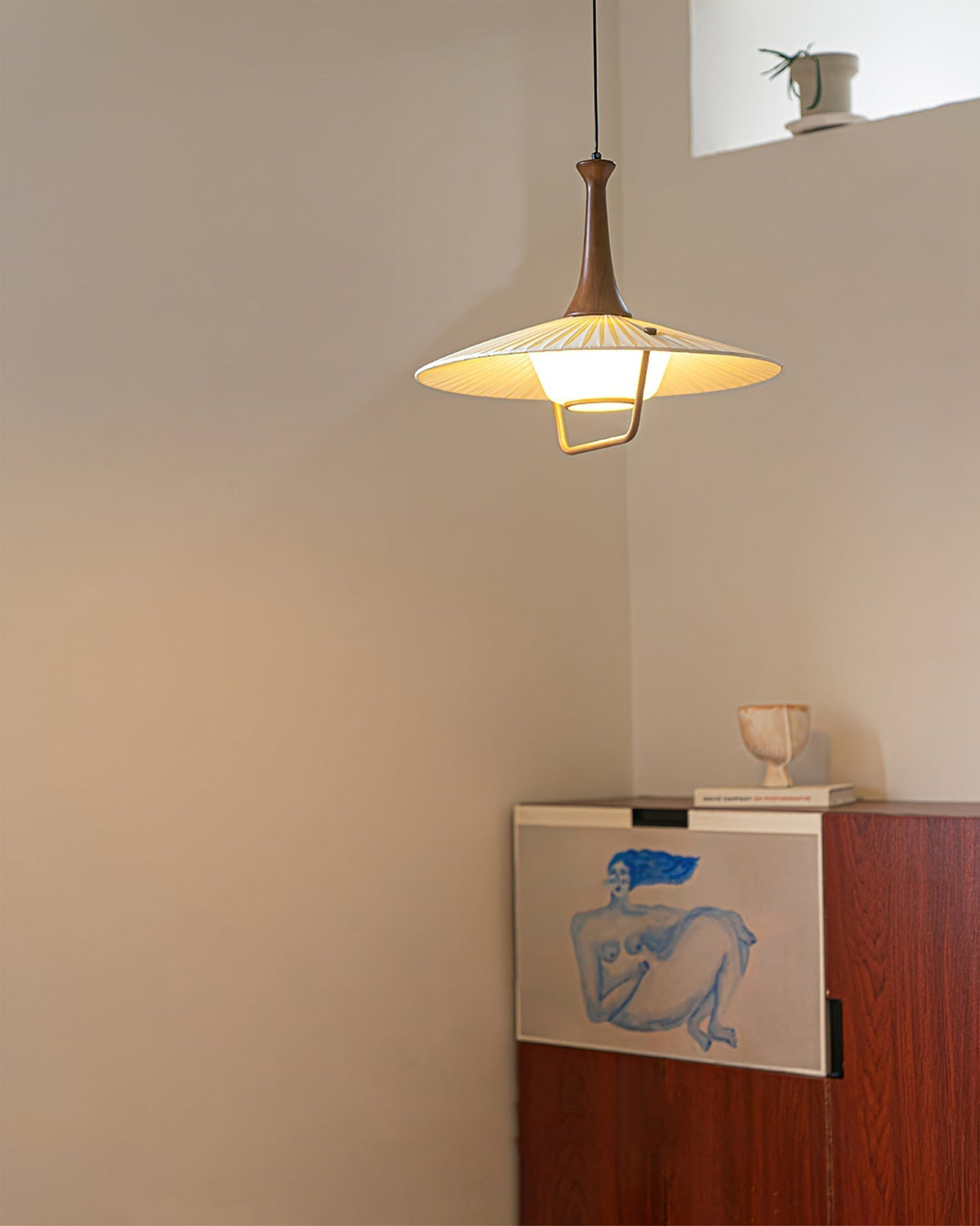Mydorisra Traditionnel Classique Tissu Bois Pendentif Lampe - Neutralighting