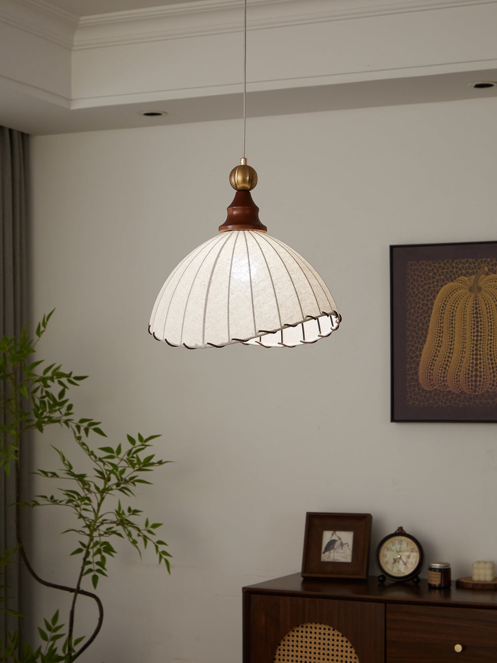Thalira Suspension Élégante en Bois et Tissu - Neutralighting