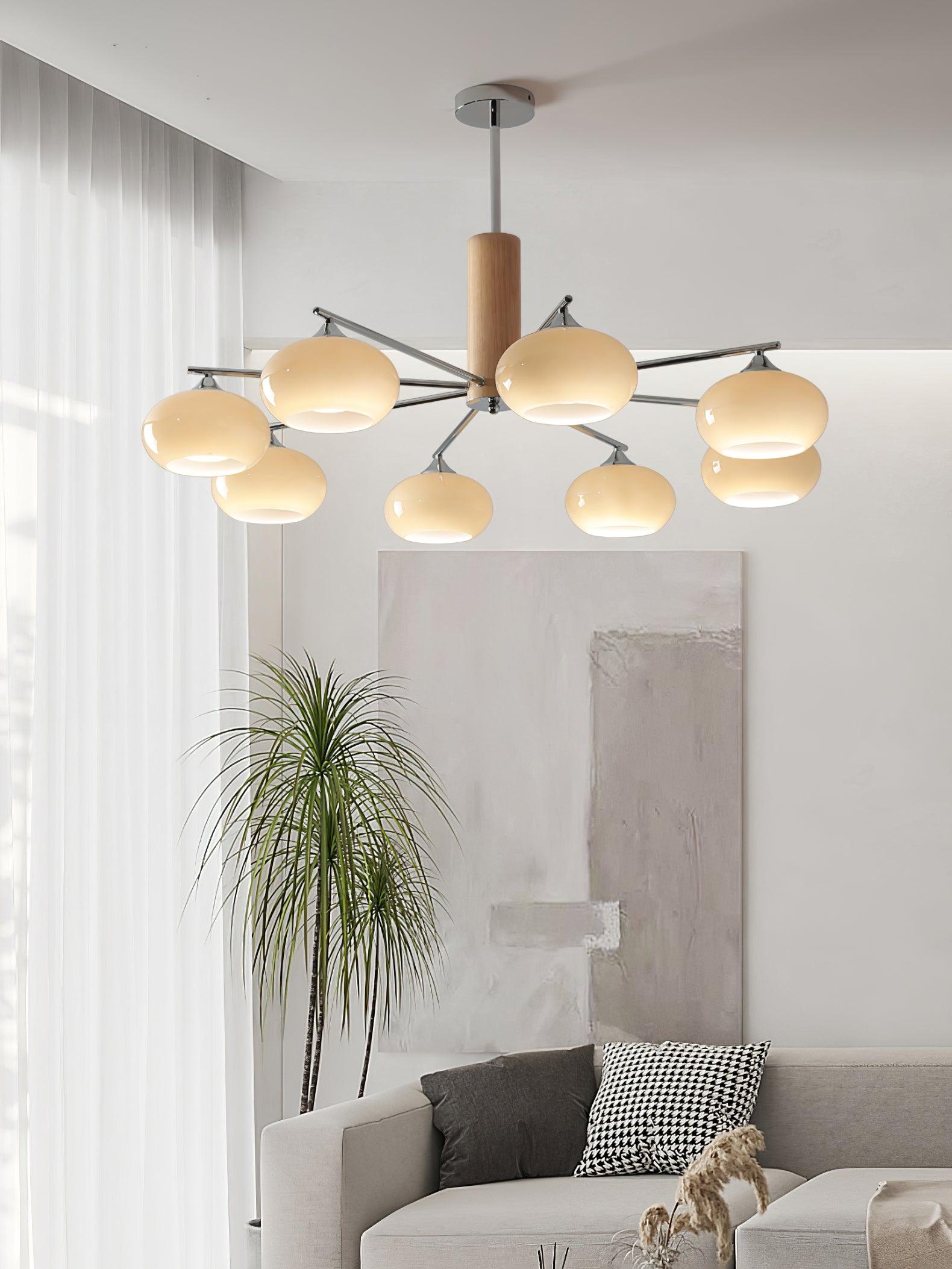 Lustra Chandelier en Verre Persimmon Mid-Century 8 Lumières - Neutralighting