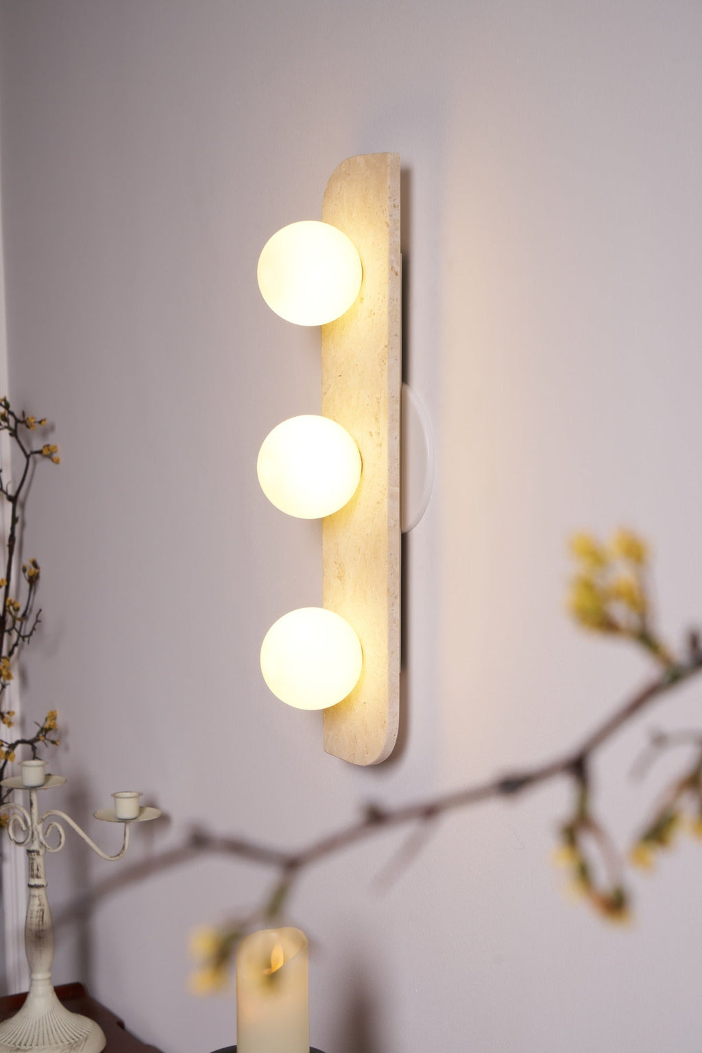 Zophaor Minimalist Travertine Plug-In Wall Light - Neutralighting