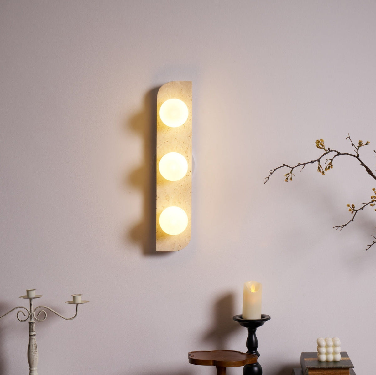 Zophaor Minimalist Travertine Plug-In Wall Light - Neutralighting