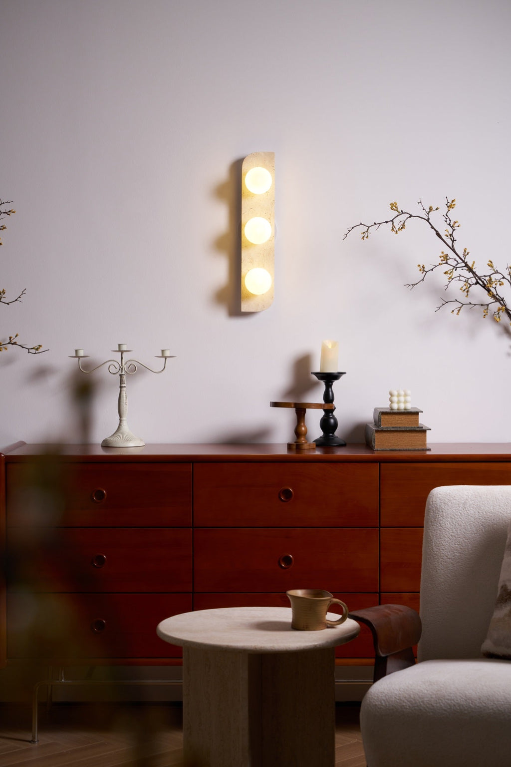 Zophaor Minimalist Travertine Plug-In Wall Light - Neutralighting
