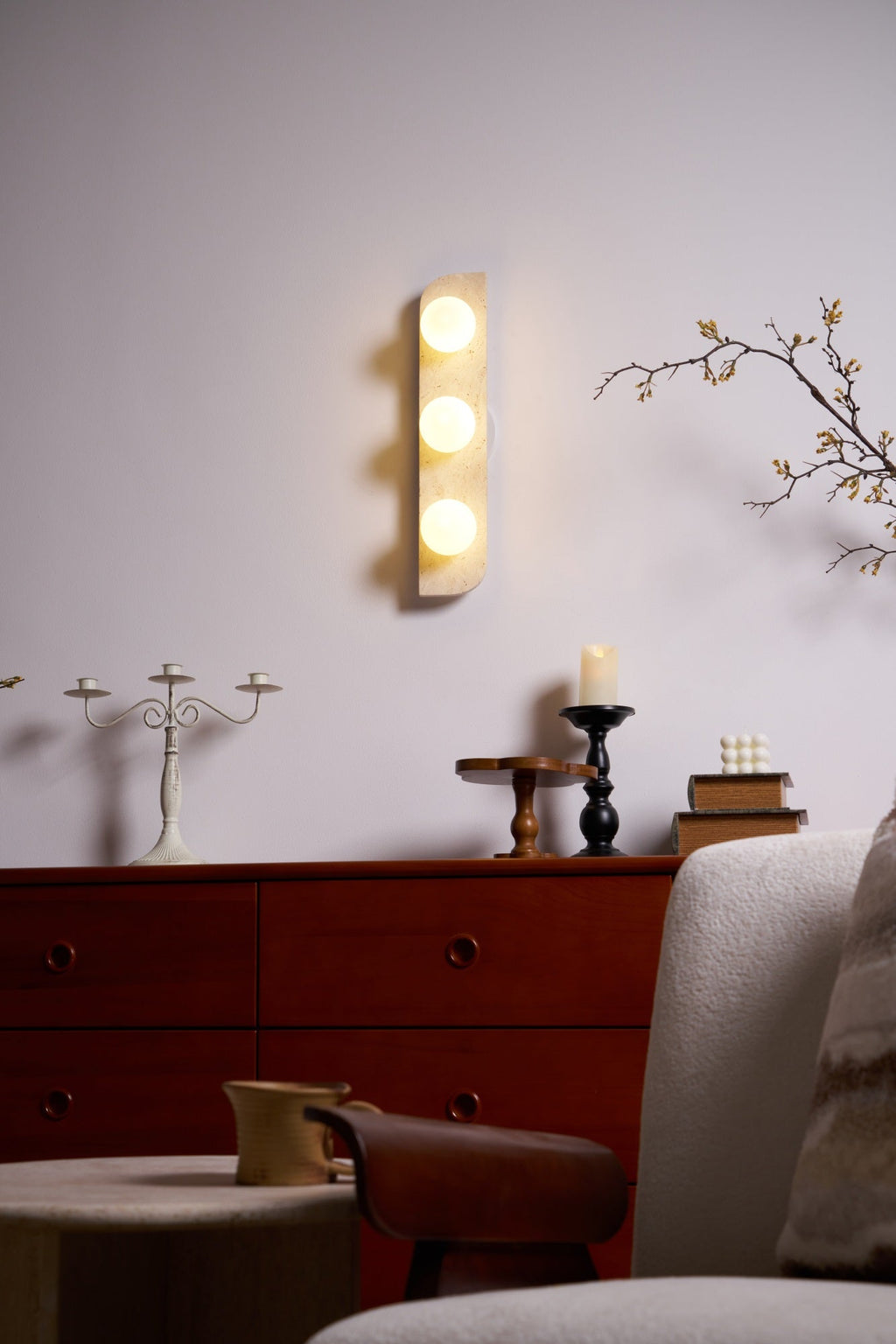 Zophaor Minimalist Travertine Plug-In Wall Light - Neutralighting