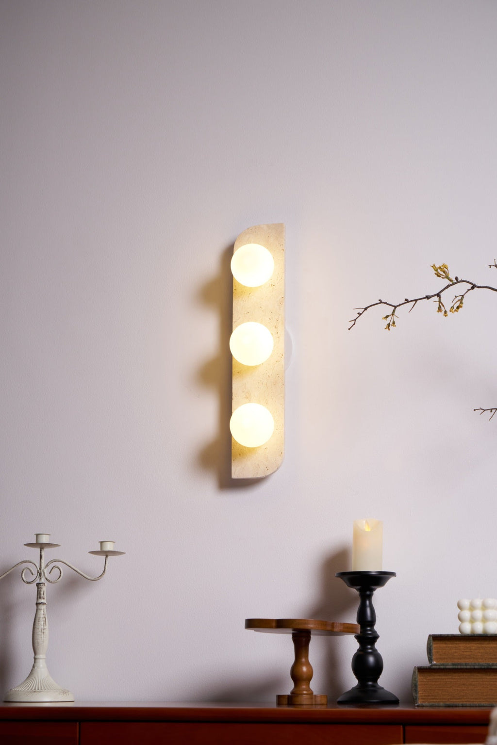 Zophaor Minimalist Travertine Plug-In Wall Light - Neutralighting
