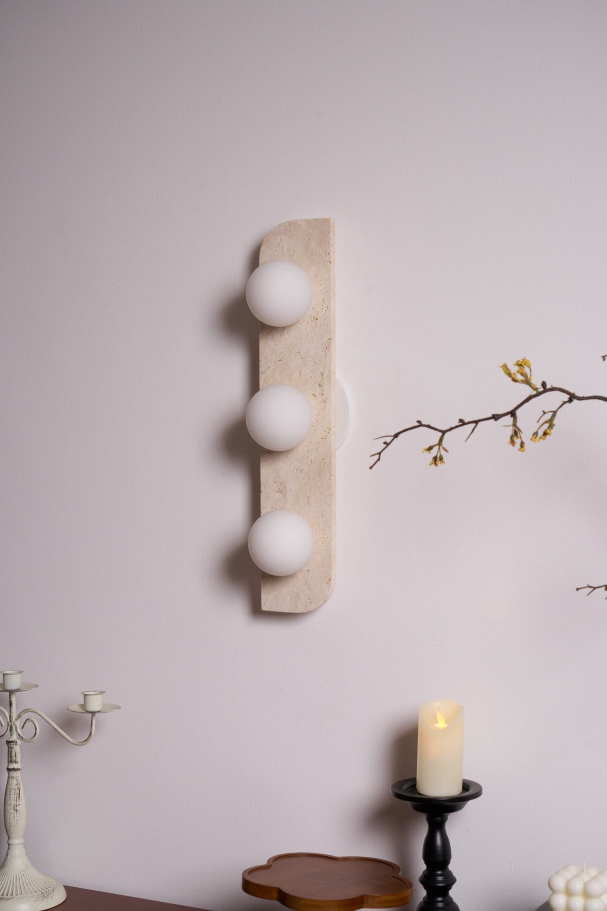 Zophaor Minimalist Travertine Plug-In Wall Light - Neutralighting