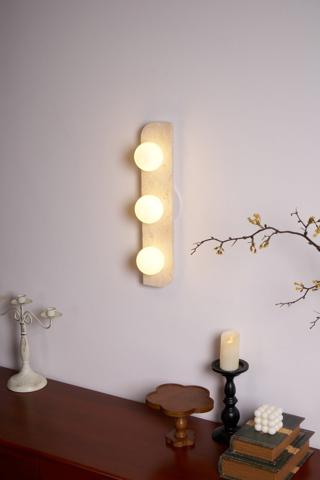 Zophaor Minimalist Travertine Plug-In Wall Light - Neutralighting