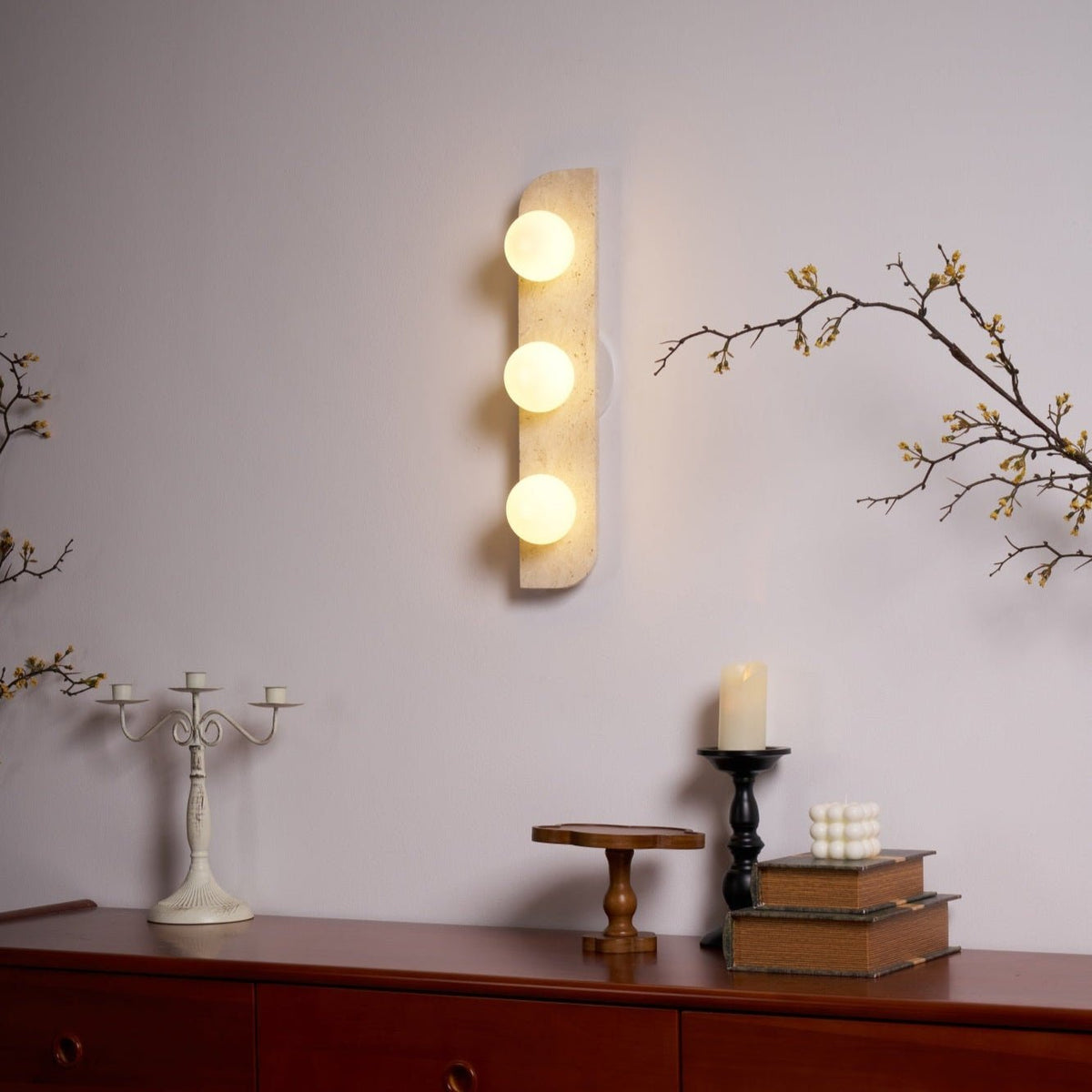 Zophaor Minimalist Travertine Plug-In Wall Light - Neutralighting