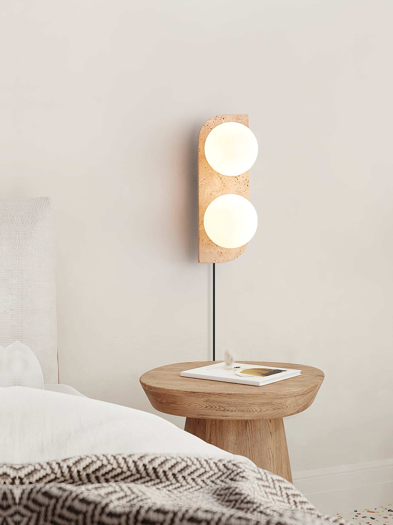 Zophaor Minimalist Travertine Plug-In Wall Light - Neutralighting