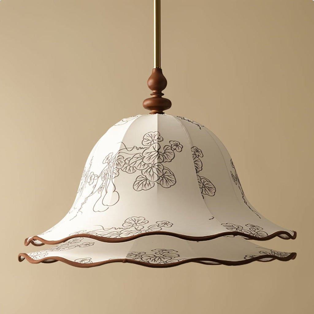 Ilsilis Suspension Élégante en Tissu Fleuri et Bois - Neutralighting