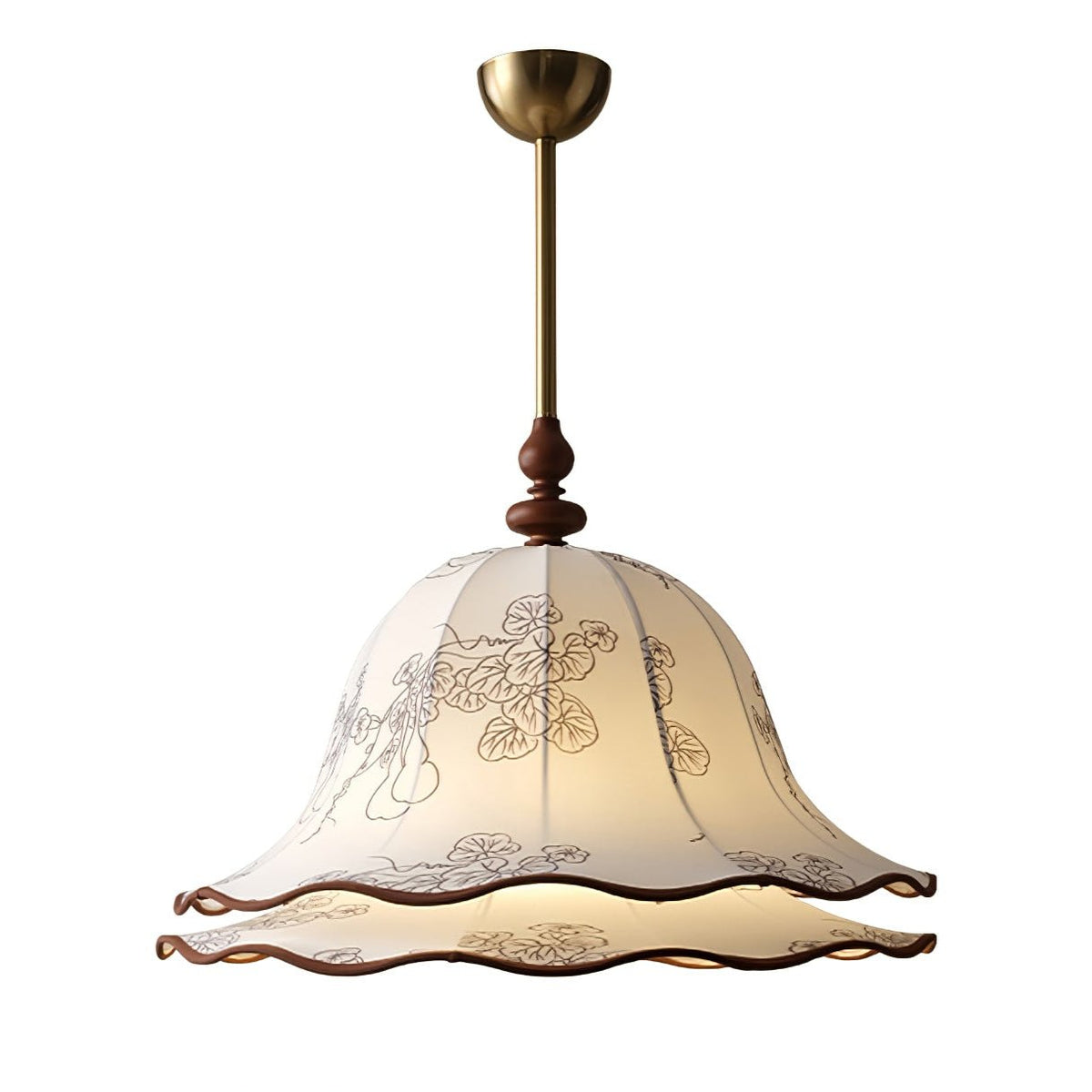 Ilsilis Suspension Élégante en Tissu Fleuri et Bois - Neutralighting