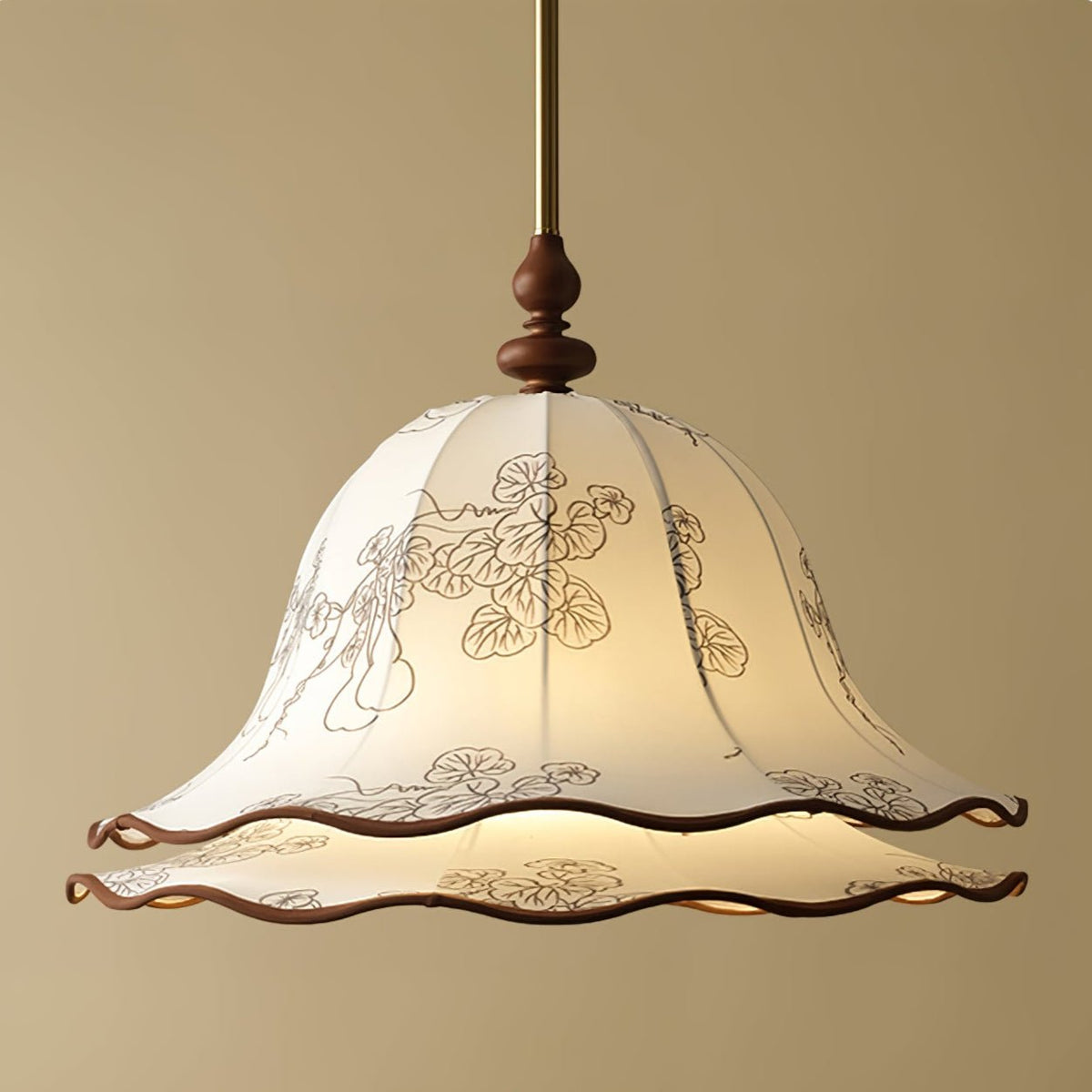 Ilsilis Suspension Élégante en Tissu Fleuri et Bois - Neutralighting