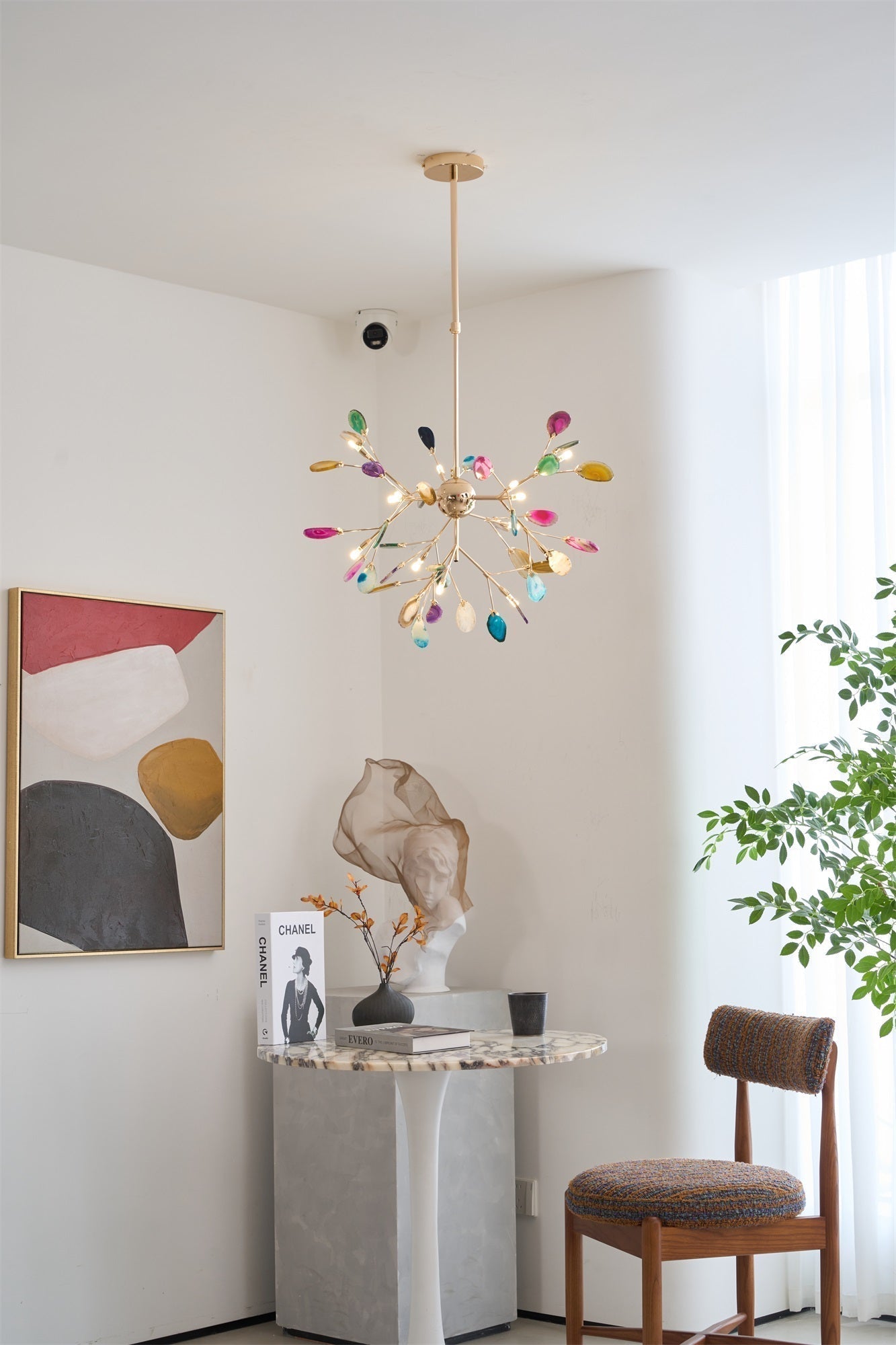 Lustra Chandelier Feuille Colorée Bras Dorés - Neutralighting