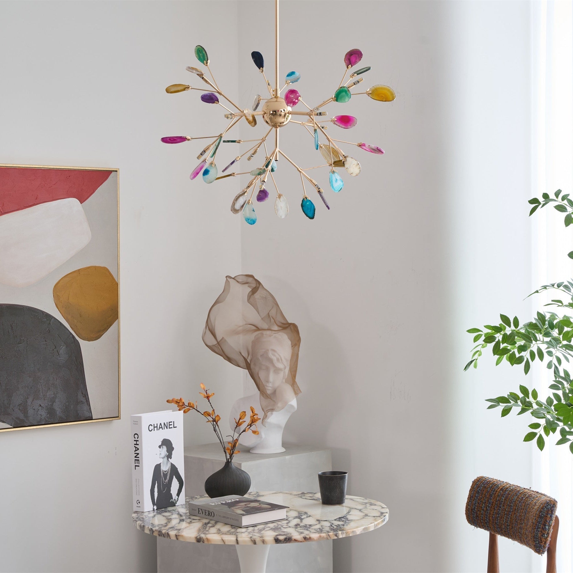 Lustra Chandelier Feuille Colorée Bras Dorés - Neutralighting
