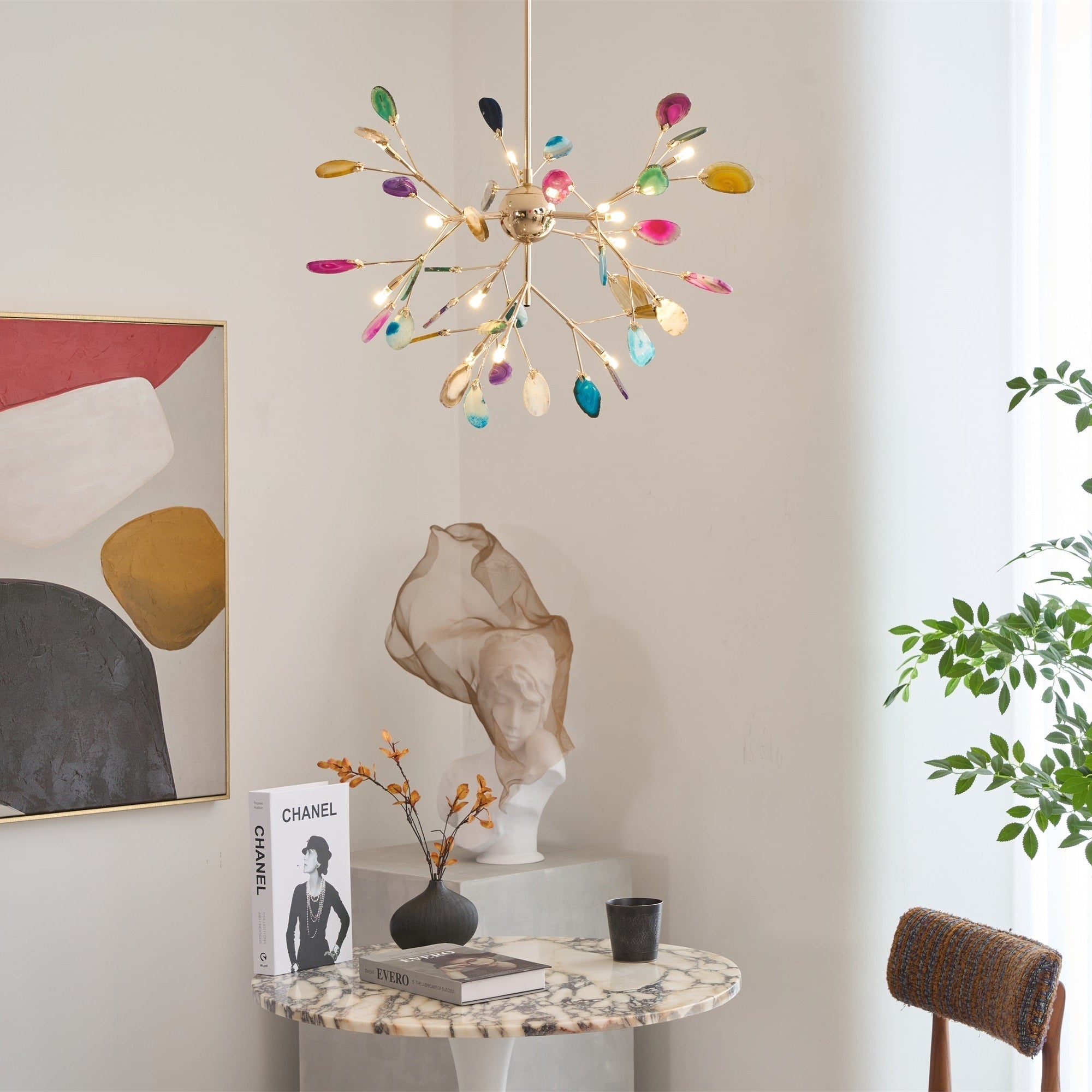 Lustra Chandelier Feuille Colorée Bras Dorés - Neutralighting