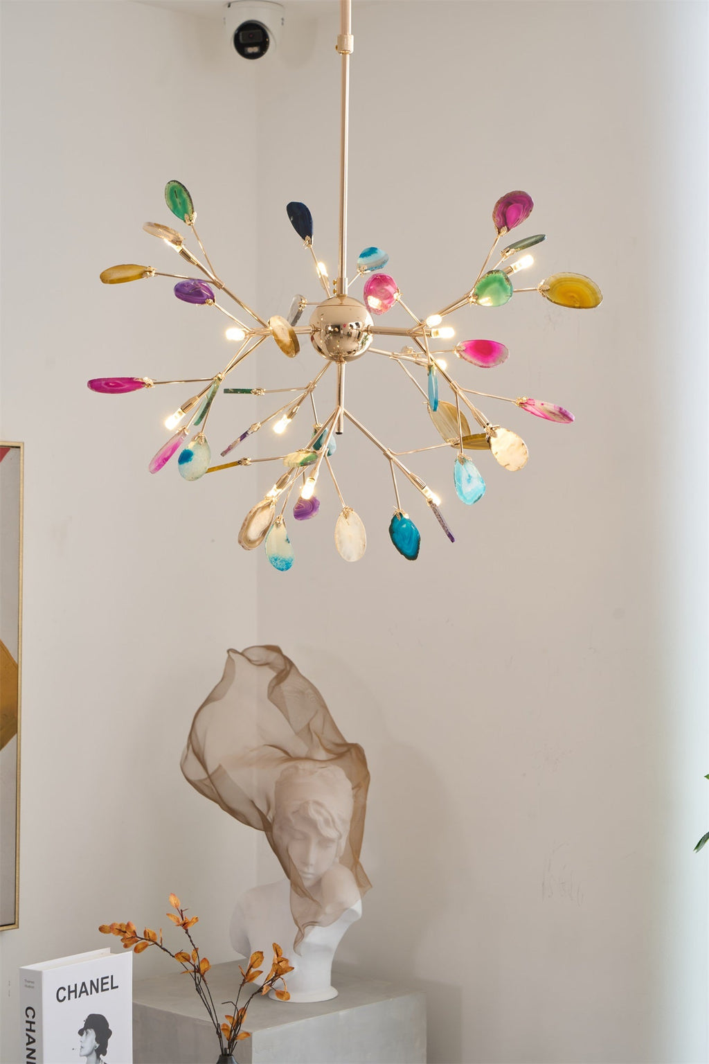 Lustra Chandelier Feuille Colorée Bras Dorés - Neutralighting
