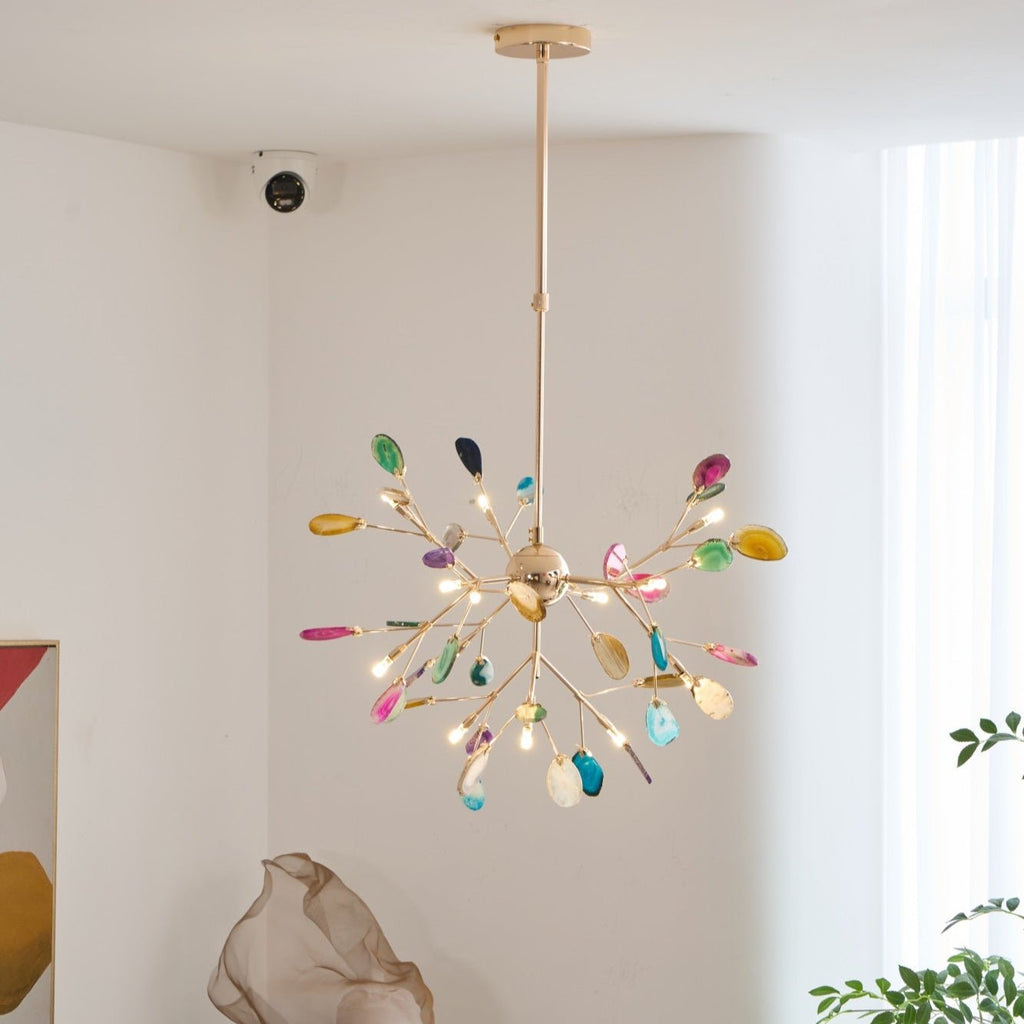 Lustra Chandelier Feuille Colorée Bras Dorés - Neutralighting
