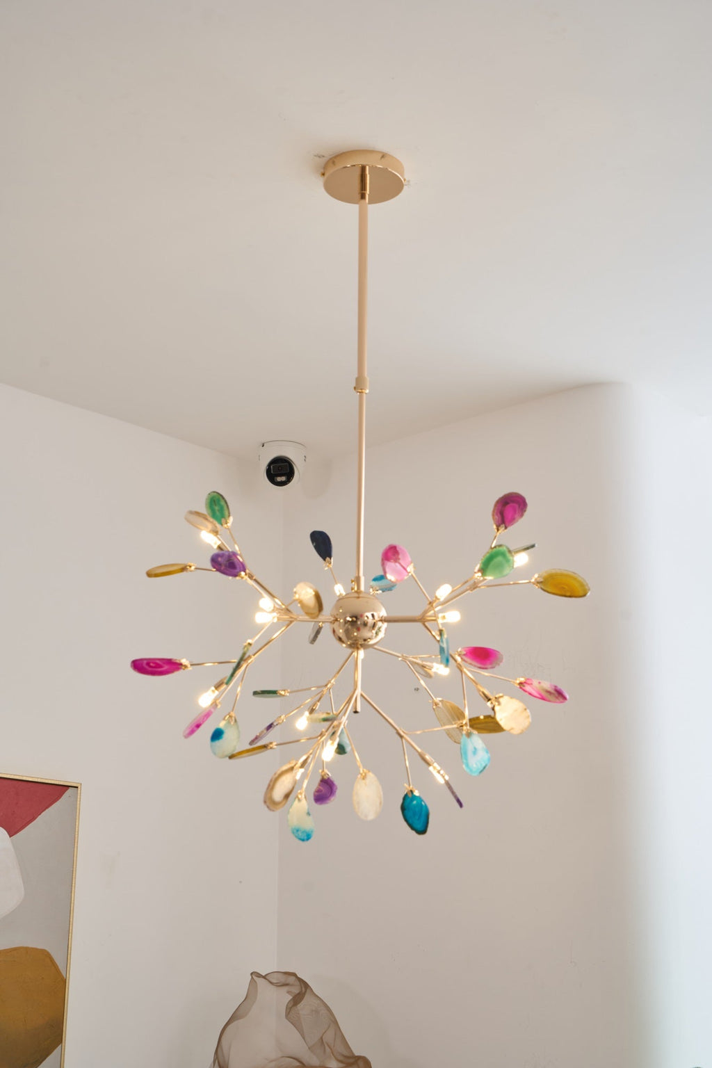 Lustra Chandelier Feuille Colorée Bras Dorés - Neutralighting