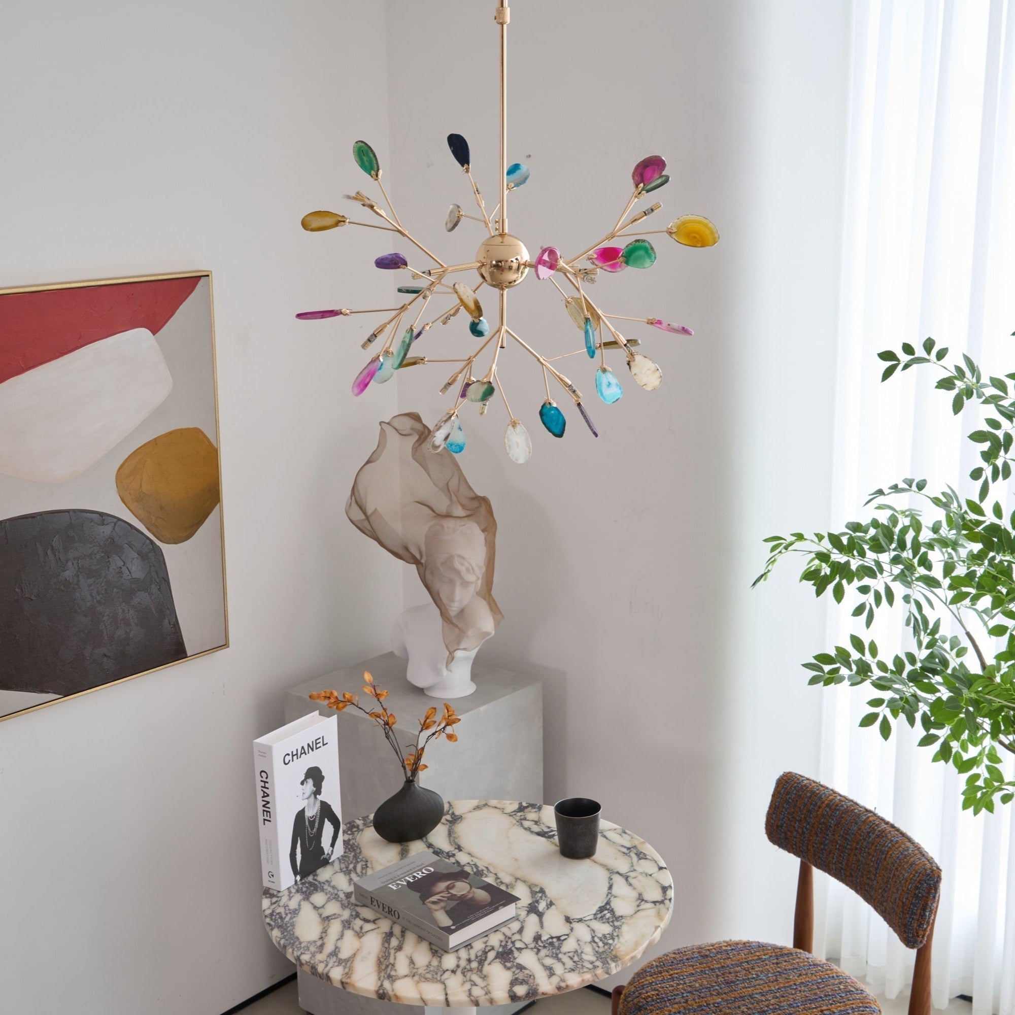 Lustra Chandelier Feuille Colorée Bras Dorés - Neutralighting