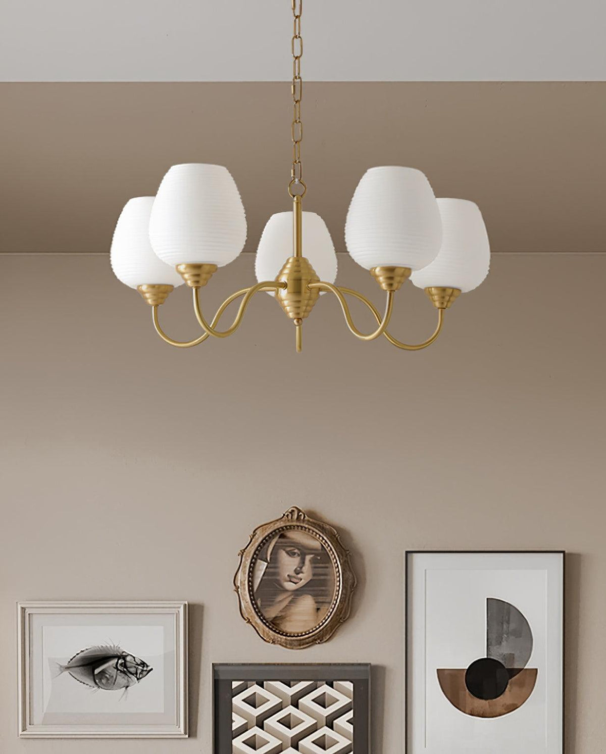 Lustra Lustre Laiton Antique Verre Blanc - Neutralighting