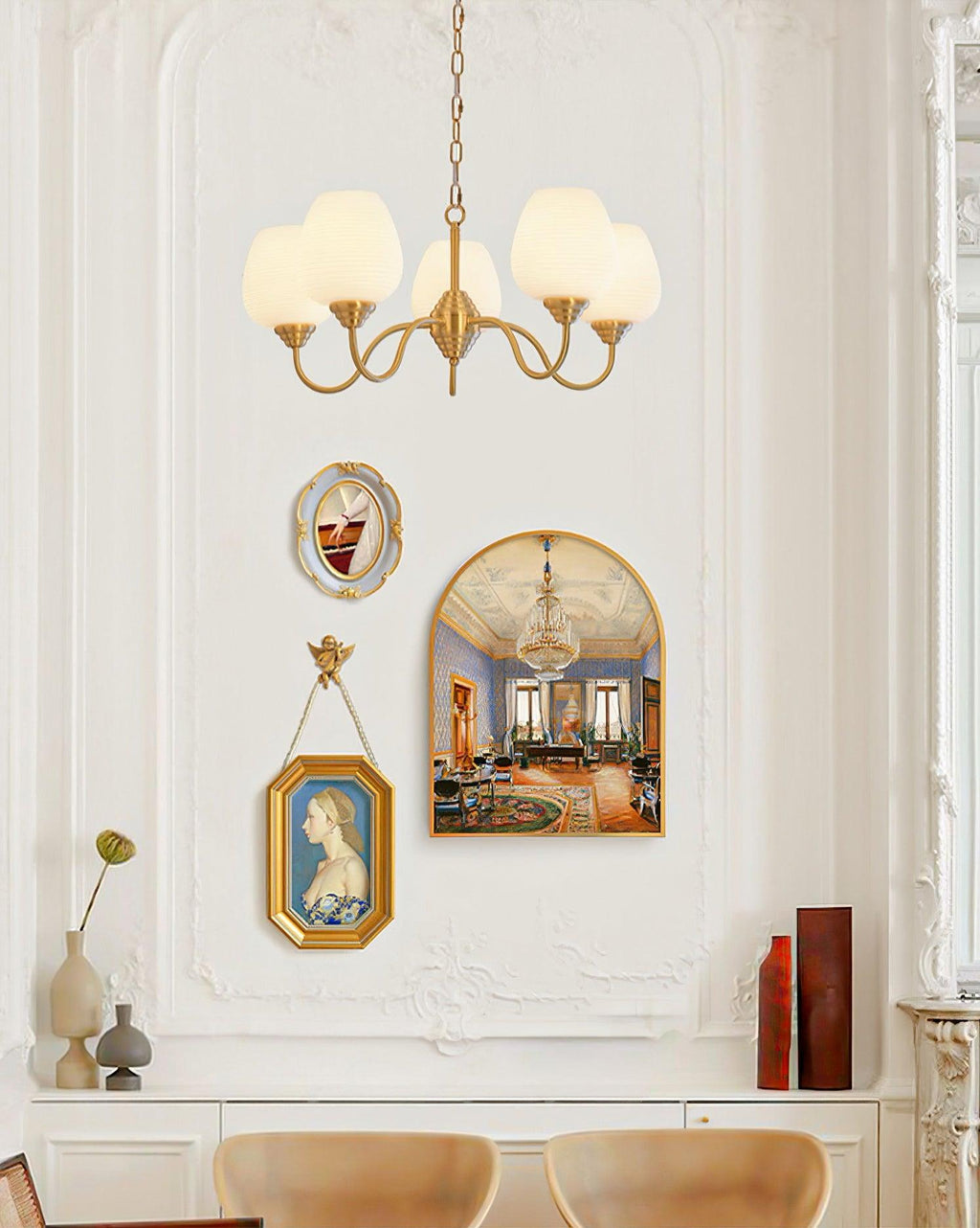 Lustra Lustre Laiton Antique Verre Blanc - Neutralighting