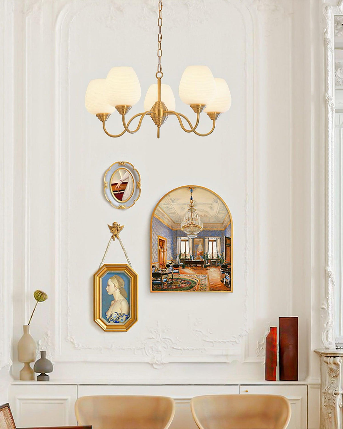 Lustra Lustre Laiton Antique Verre Blanc - Neutralighting