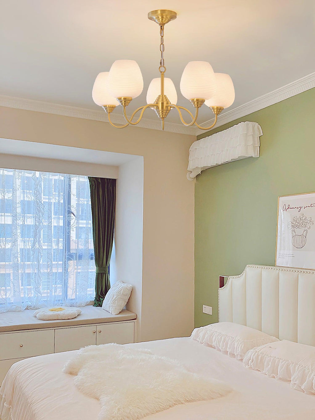 Lustra Lustre Laiton Antique Verre Blanc - Neutralighting