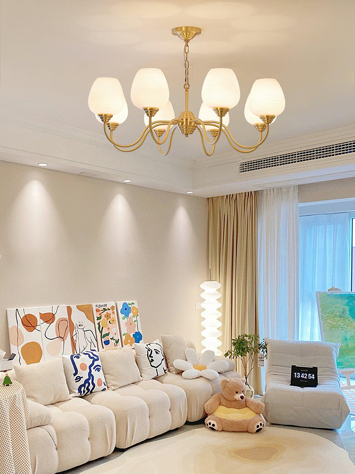 Lustra Lustre Laiton Antique Verre Blanc - Neutralighting