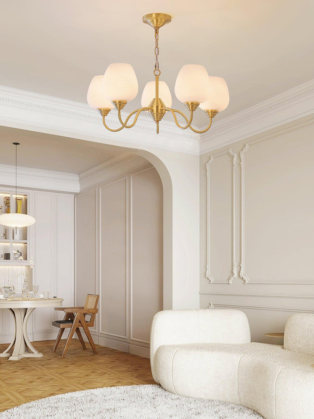 Lustra Lustre Laiton Antique Verre Blanc - Neutralighting