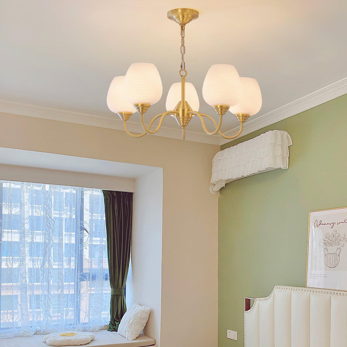 Lustra Lustre Laiton Antique Verre Blanc - Neutralighting