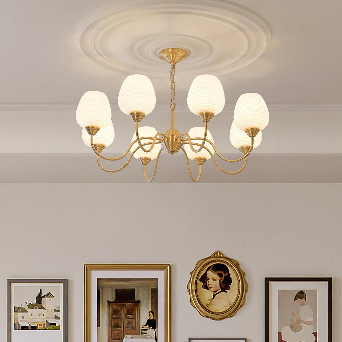 Lustra Lustre Laiton Antique Verre Blanc - Neutralighting