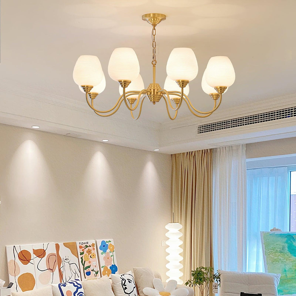 Lustra Lustre Laiton Antique Verre Blanc - Neutralighting