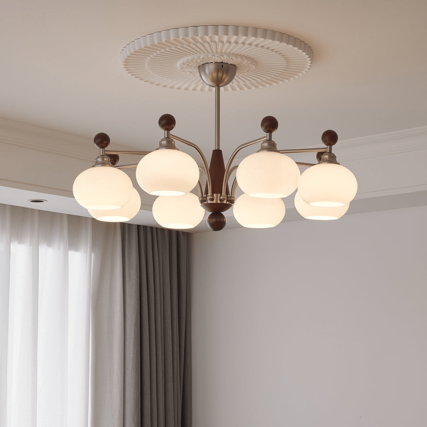 Ivloria Chandelier Bois Verre Orbit Élégance Traditionnelle - Neutralighting