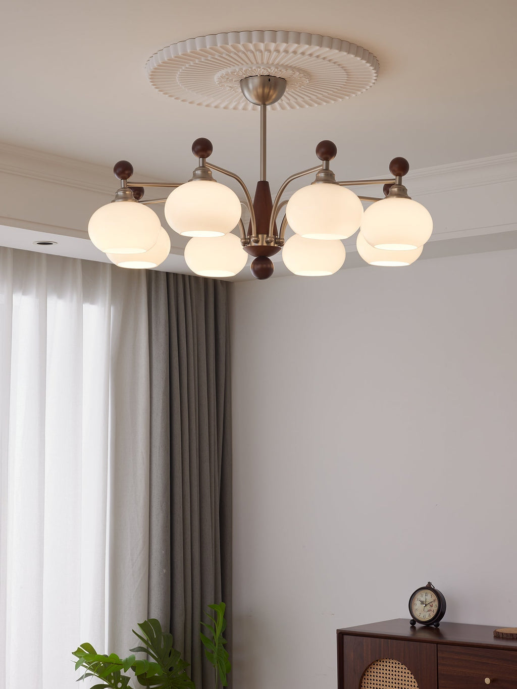 Ivloria Chandelier Bois Verre Orbit Élégance Traditionnelle - Neutralighting