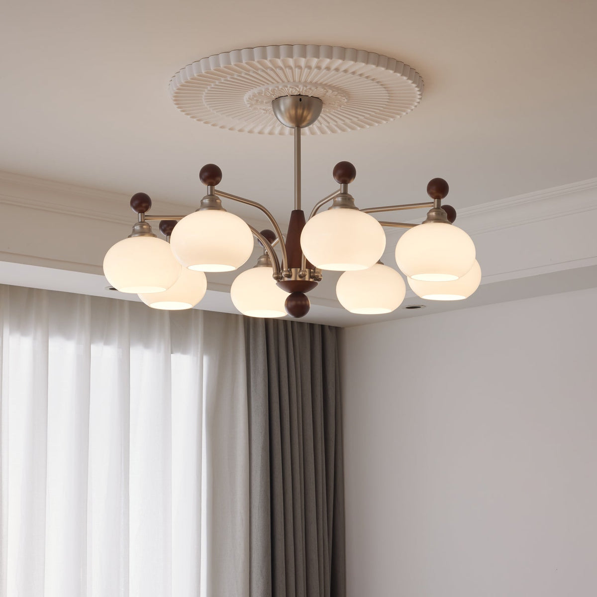 Ivloria Chandelier Bois Verre Orbit Élégance Traditionnelle - Neutralighting