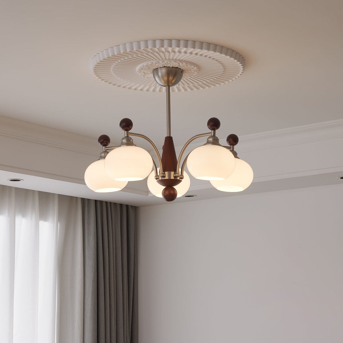 Ivloria Chandelier Bois Verre Orbit Élégance Traditionnelle - Neutralighting