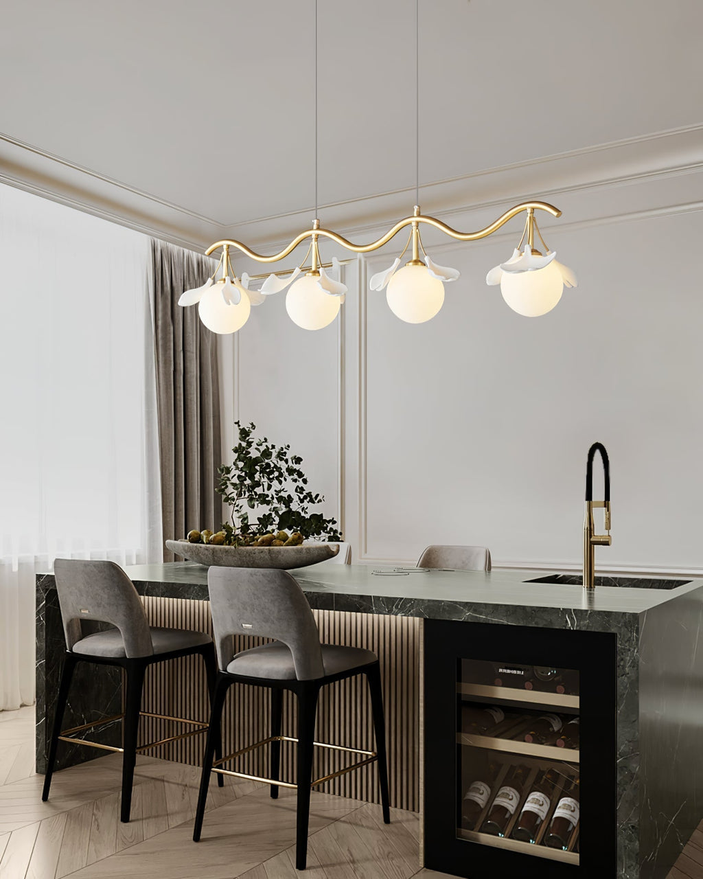 Olivia Chandelier en Céramique Florale et Laiton - Neutralighting