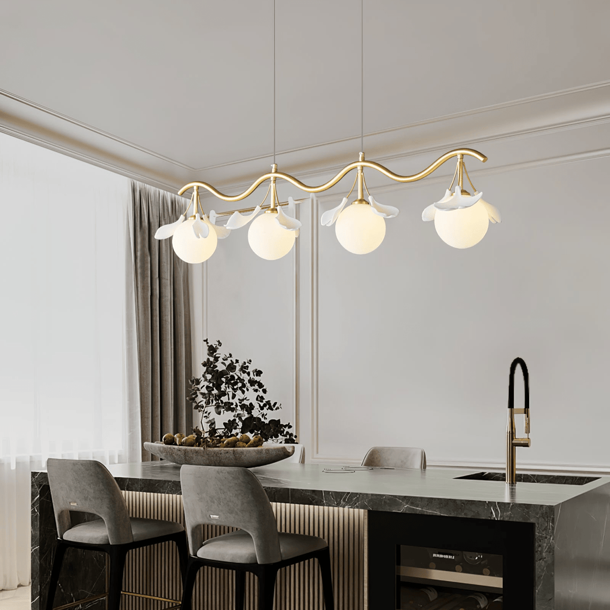 Olivia Chandelier en Céramique Florale et Laiton - Neutralighting