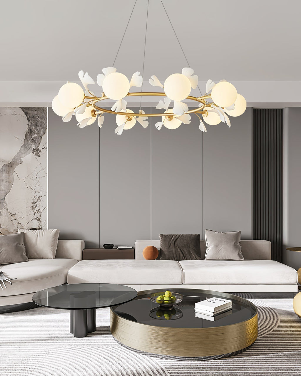 Olivia Chandelier en Céramique Florale et Laiton - Neutralighting