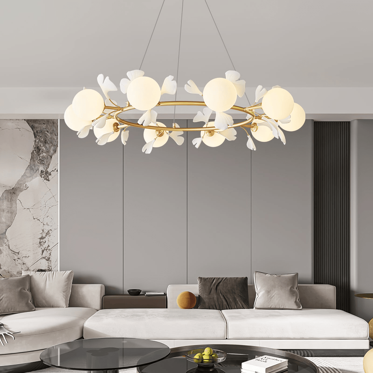 Olivia Chandelier en Céramique Florale et Laiton - Neutralighting