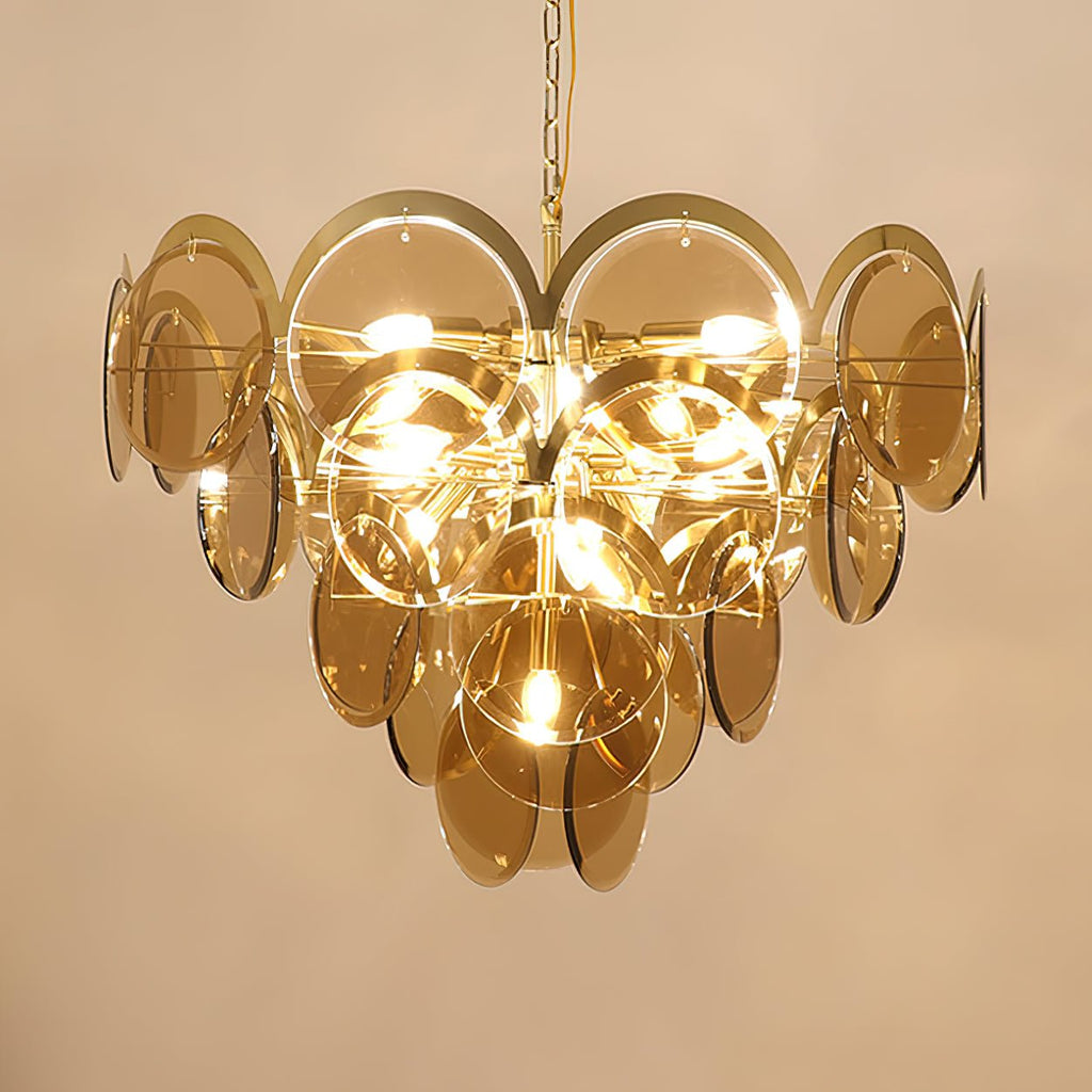 Lustra Chandelier en Verre Ambre à Cercles Empilés - Neutralighting