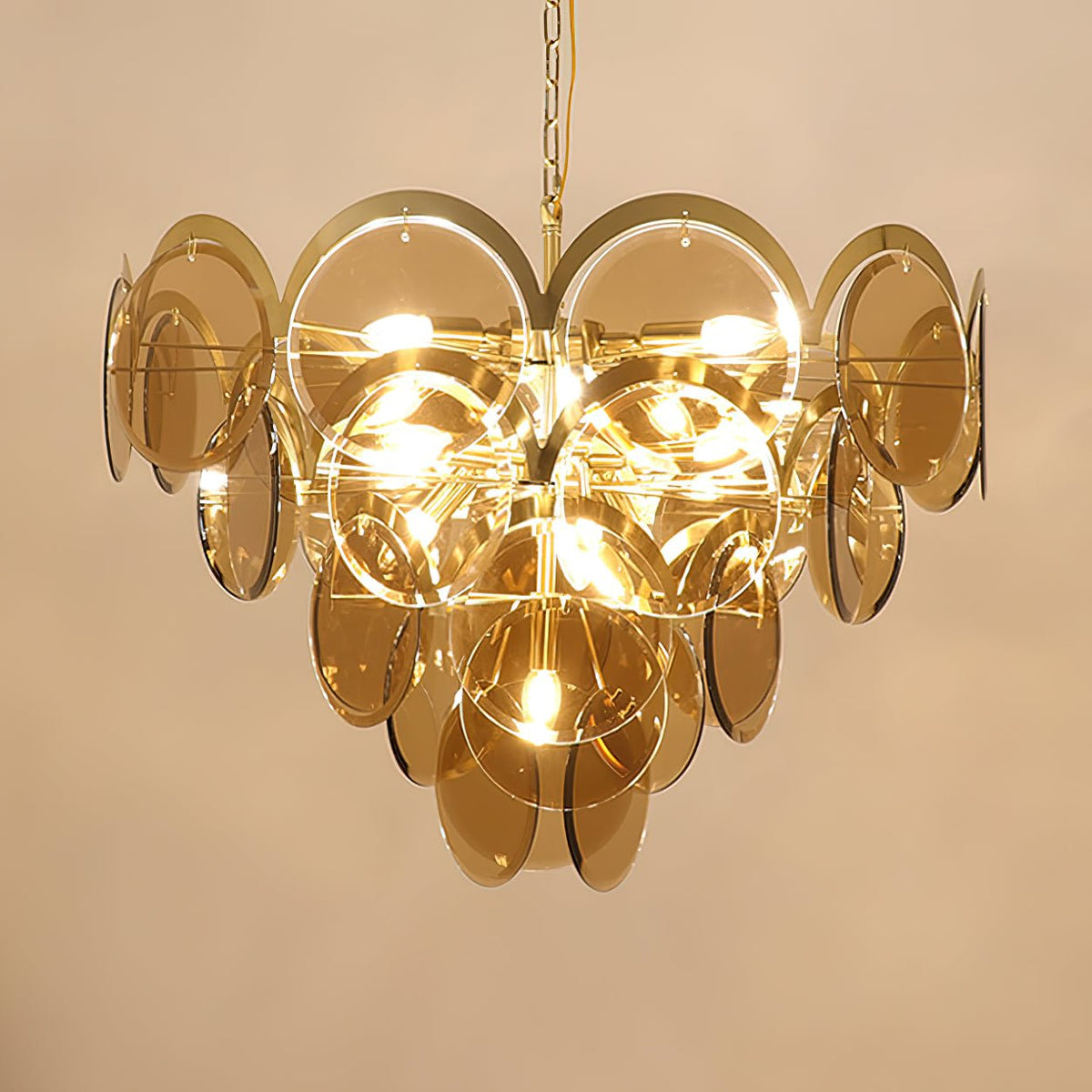 Lustra Chandelier en Verre Ambre à Cercles Empilés - Neutralighting