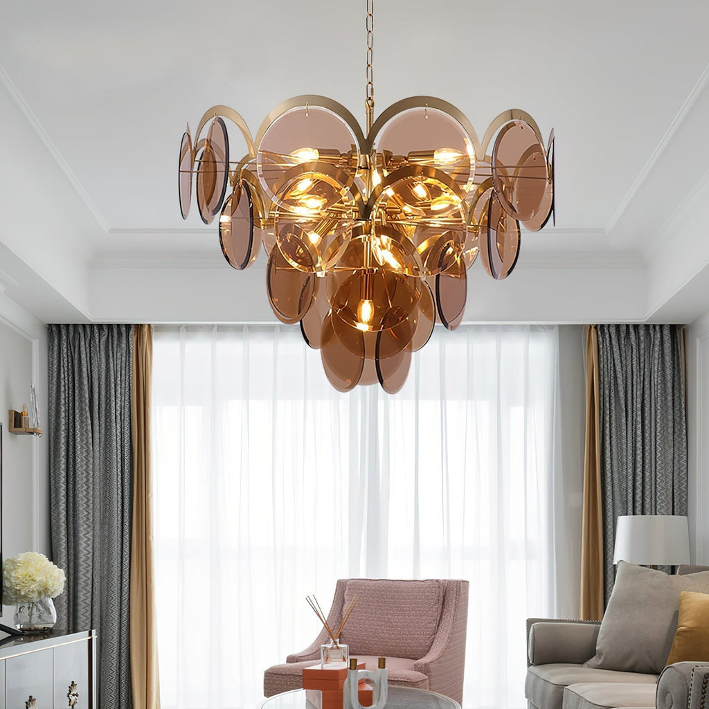 Lustra Chandelier en Verre Ambre à Cercles Empilés - Neutralighting