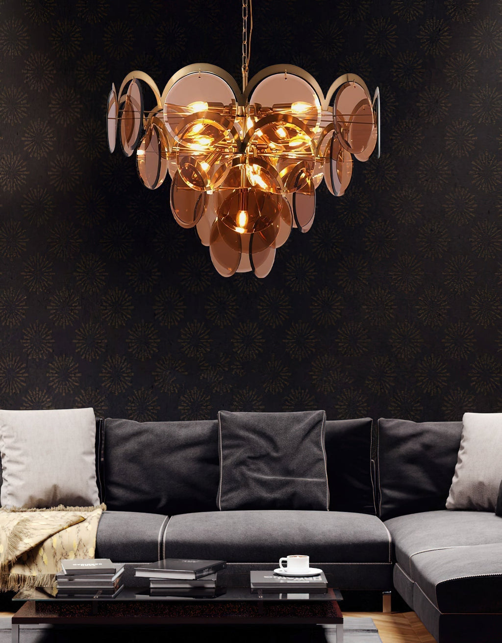 Lustra Chandelier en Verre Ambre à Cercles Empilés - Neutralighting