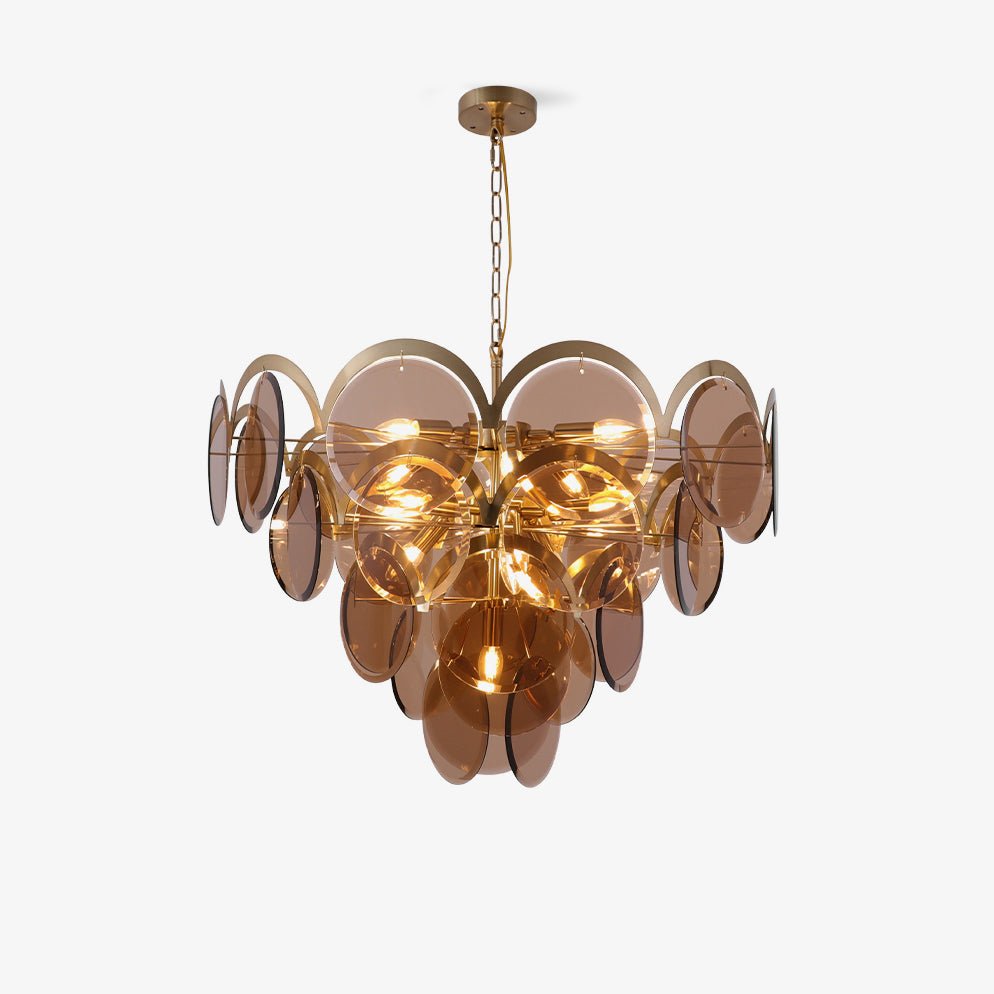 Lustra Chandelier en Verre Ambre à Cercles Empilés - Neutralighting