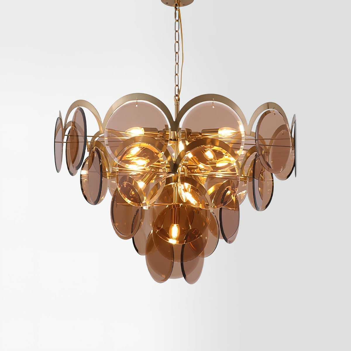 Lustra Chandelier en Verre Ambre à Cercles Empilés - Neutralighting